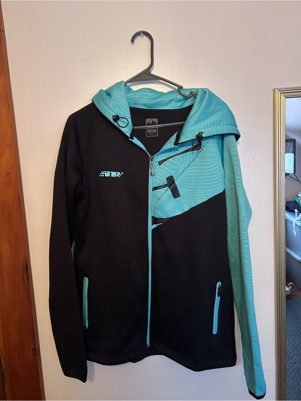 Women’s 509 Black and Teal Hooded Zip Jacket Large